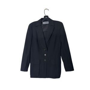 Womens Black Genny Wool & Cotton Blend Blazer With Button Closure Size 48